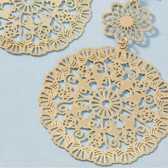 Gold Filigree Textured Statement Earrings - Picture 2 of 2